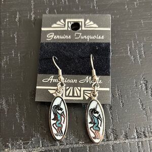 New Old Stock Genuine Turquoise and Silver Earrings American Made Cloisonnée